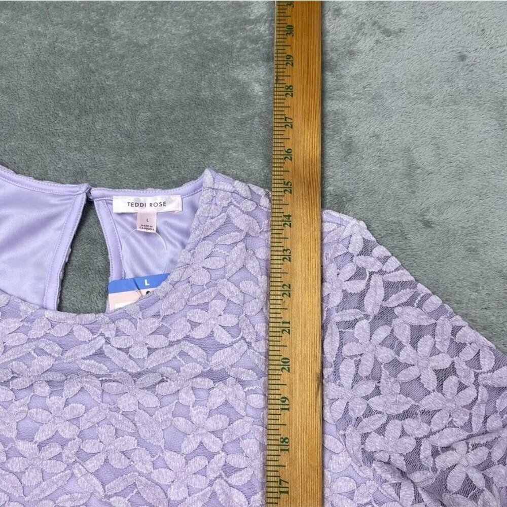 Teddi Rose Purple Lace Short-Sleeve Top Keyhole Back Large d1009 - Picture 4 of 8